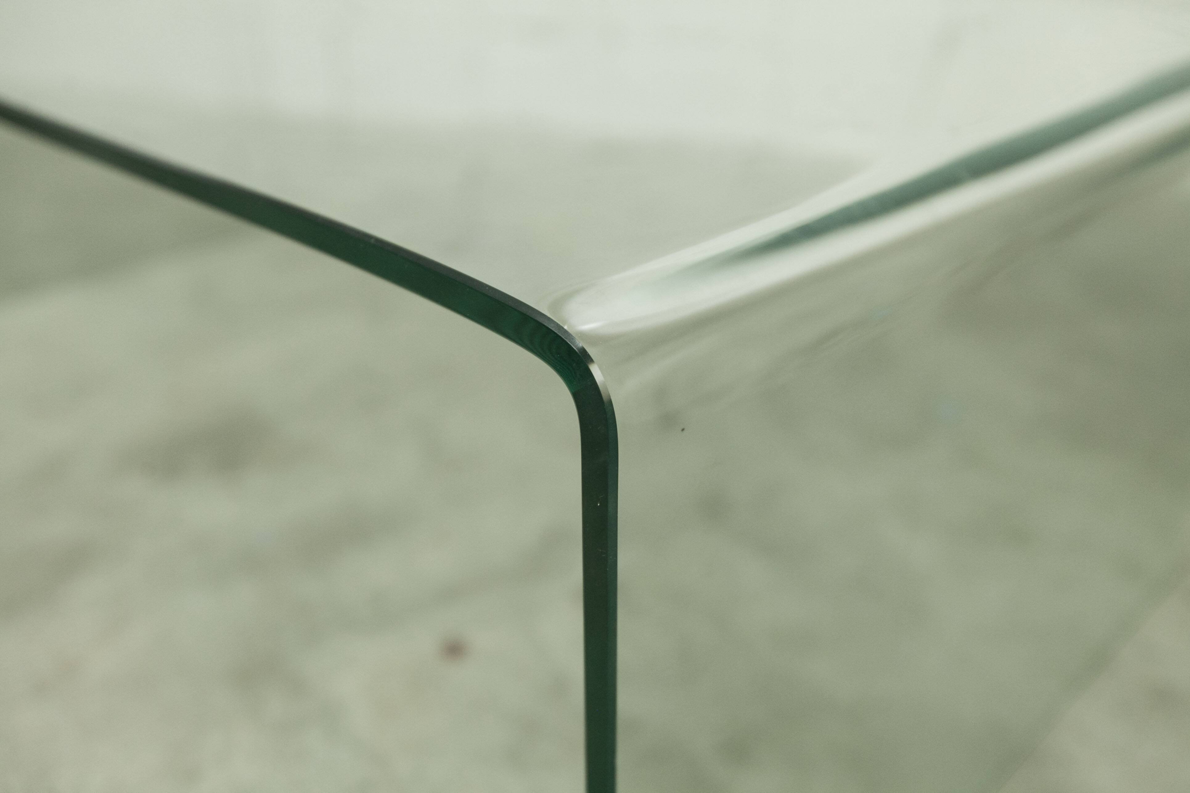 Postmodern Rectangular Curved Tempered Glass Coffee Table, 1990