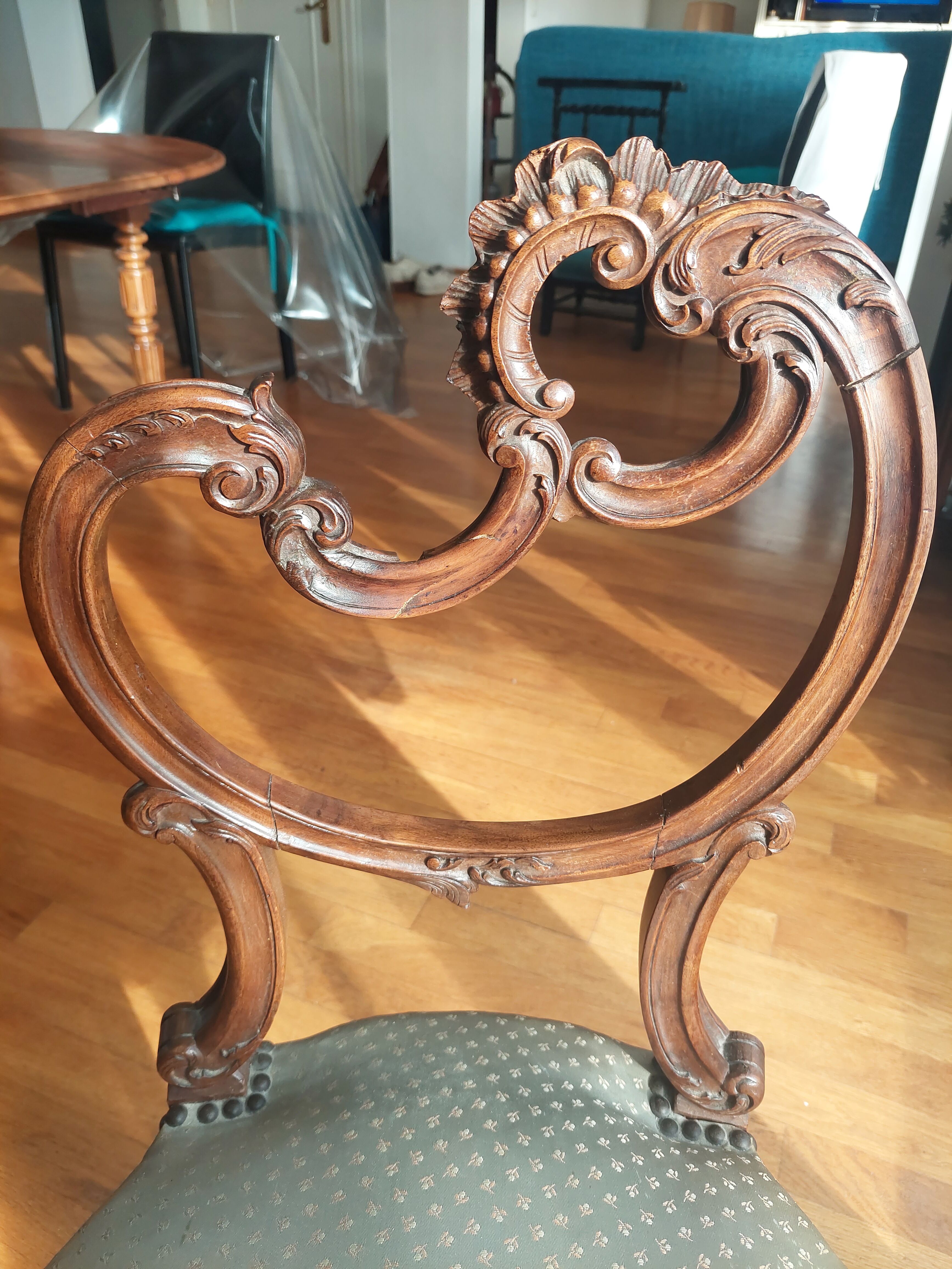 Louis XV style chair with asymmetrical carved wooden back