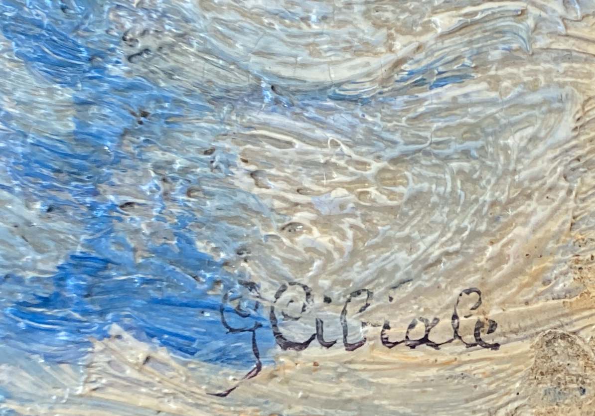 HSP painting "winter landscape - snowy chalet" signed G. Cibiale + frame