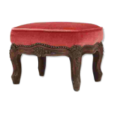 Baroque style foot stool in carved wood with coral velvet upholstery