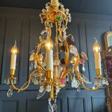 Lustrous pagoda from Maison Baguès in gilded bronze with a decoration of flowers and fruits in glass - 20th century