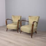 PAIR OF VINTAGE 1940S ARMCHAIRS IN WOOD AND FABRIC, ITALIAN DESIGN