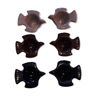 Set of 6 ancient zoomorphic porcelain coquetiers from the Poterie Périgordine