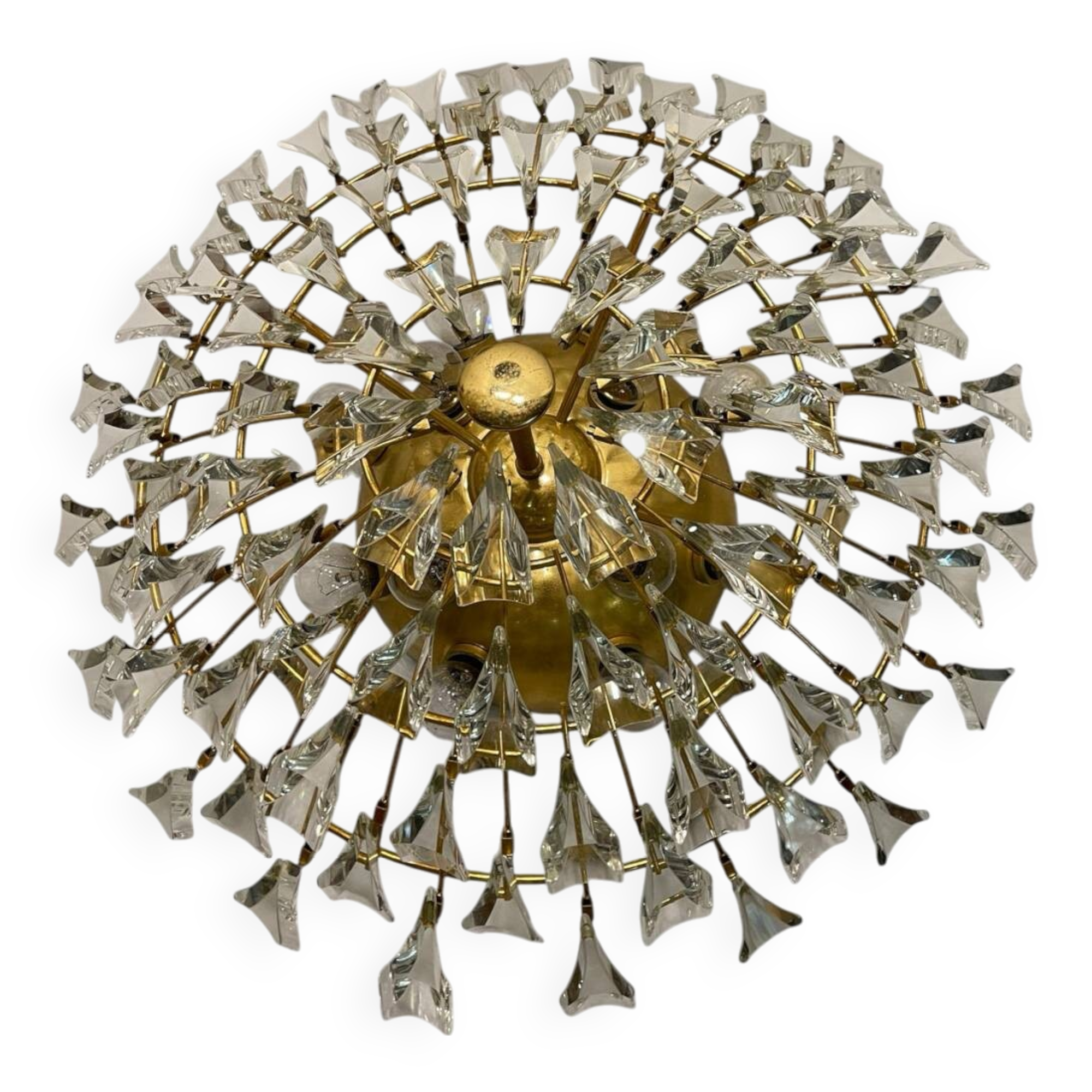 Large Brass Crystal Flushmount by Stilkronen Italy 1970’s