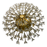 Grand plafonnier en laiton et cristal par Stilkronen Italie années 1970