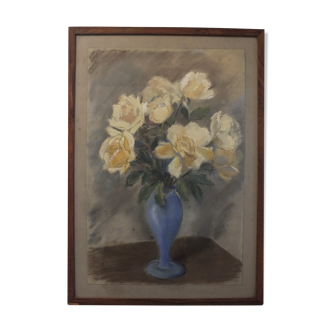 Pastel under glass - Bouquet of yellow roses - signed Artico 1931