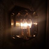 Geometric smoke topaz glass wall lamp, Glashütte Limburg, 80s