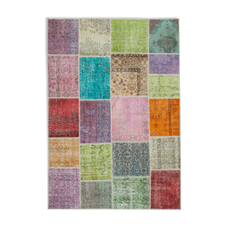 Handwoven turkish contemporary 172 cm x 243 cm multicolor patchwork carpet