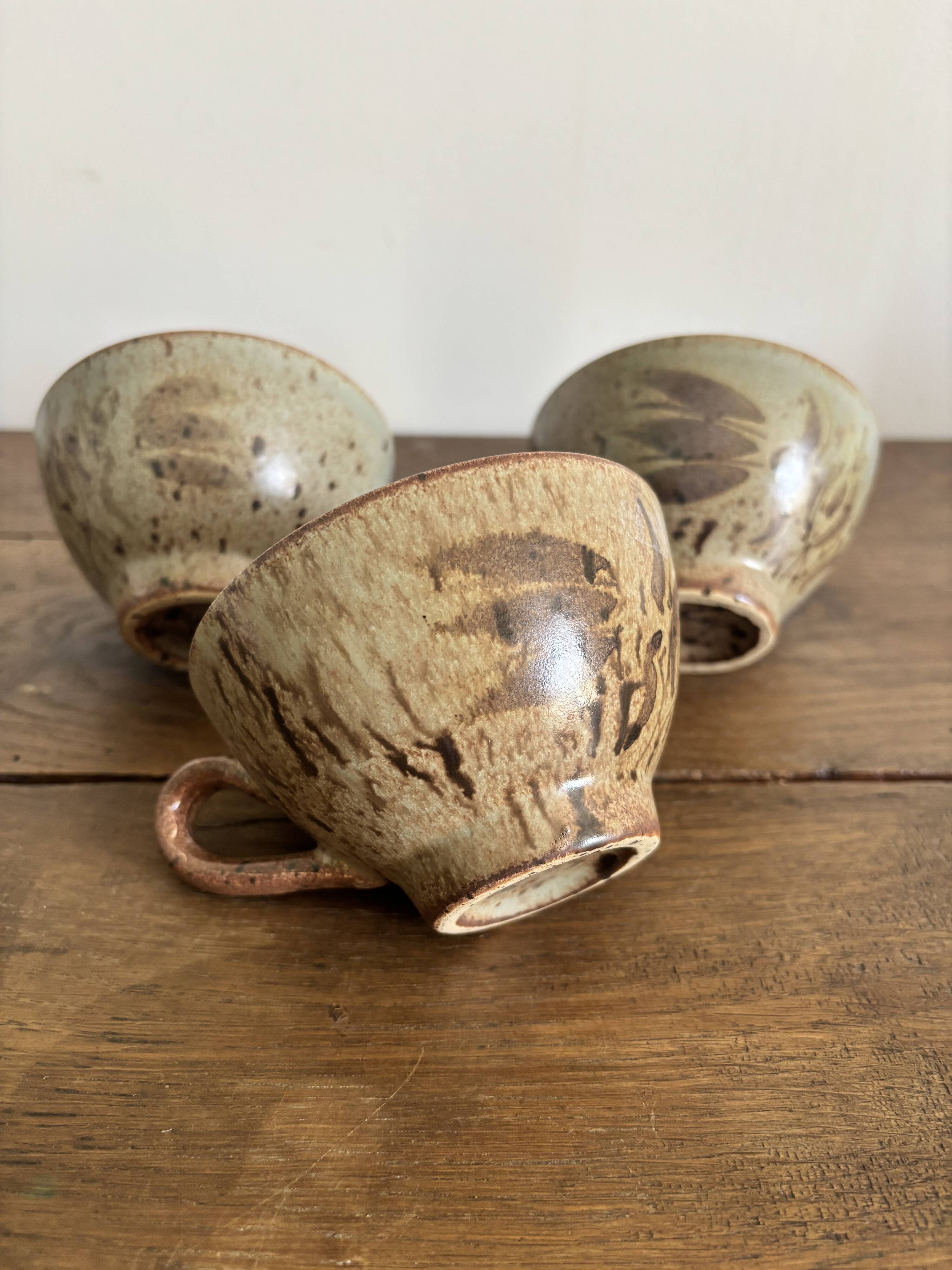 Set of 3 vintage speckled stoneware mugs