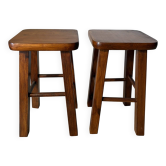 Pair of solid wood stools – vintage rustic style