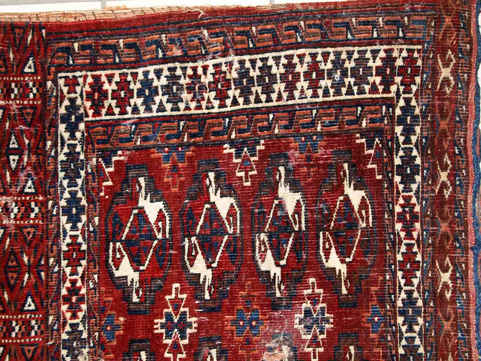 Ancient turkmen yomud handmade carpet 70cm x 118cm 1900s, 1c725
