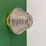 Vintage Art Deco globe wall/ceiling light in white, black, and gold glass.