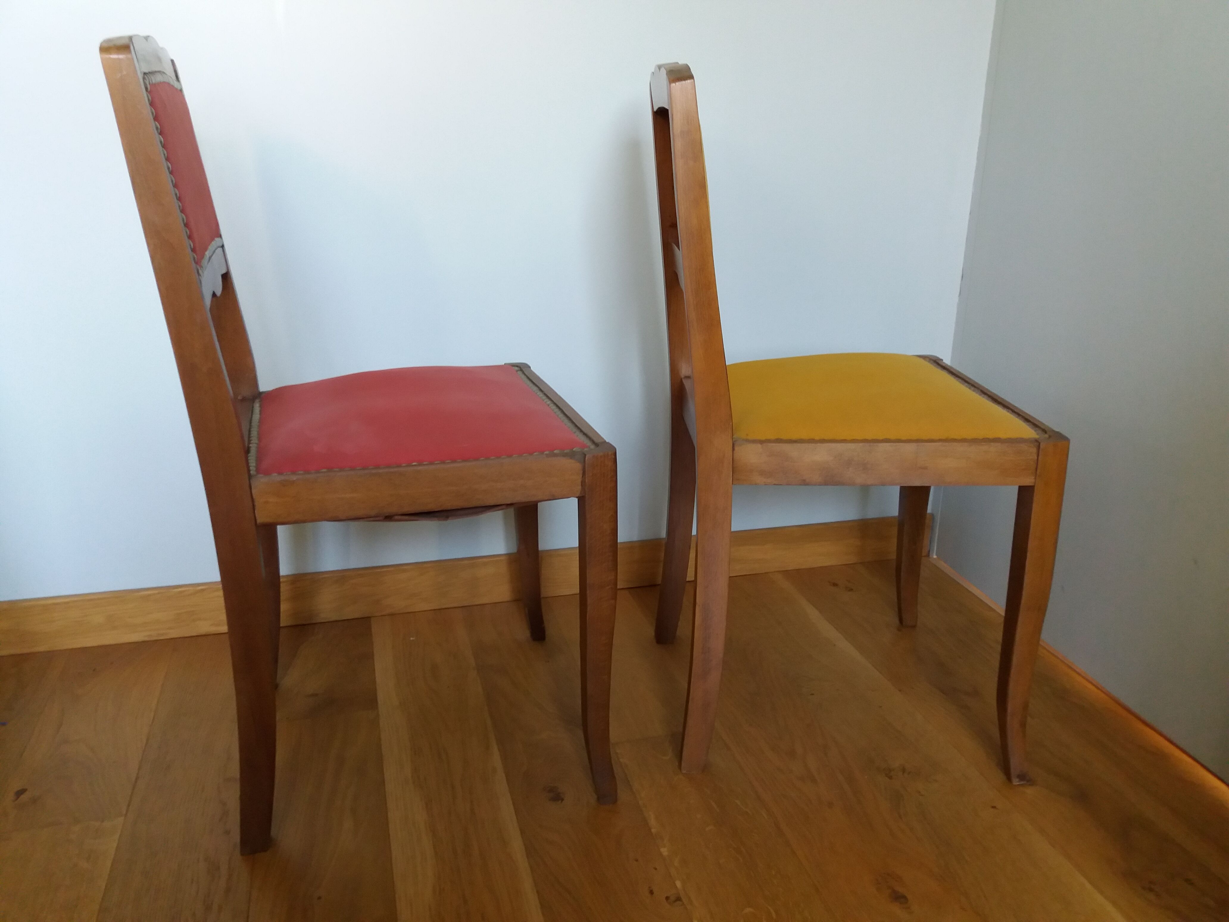 2 Art Deco upholstered and wood chairs