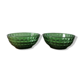 2 bols vintage en verre moulé vert facetté