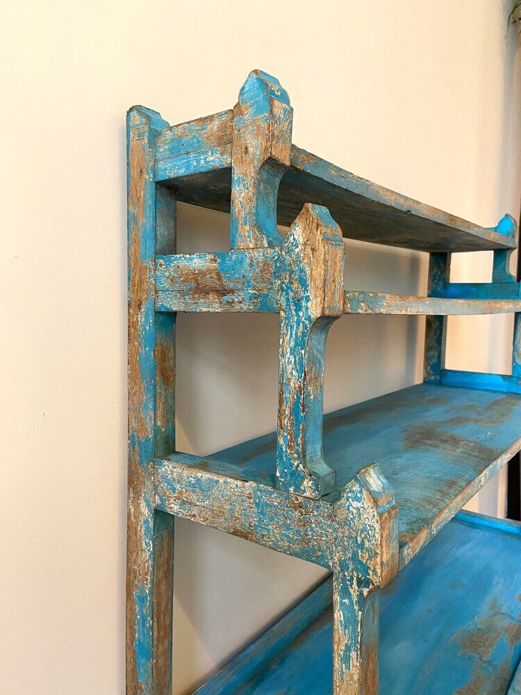 Sideboard 4 shelves and 2 glass doors in blue wood