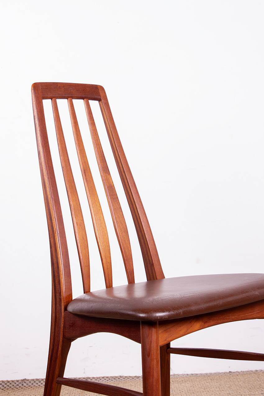 6 Danish chairs in teak and new leather, model "Eva" by Niels Koefoed.