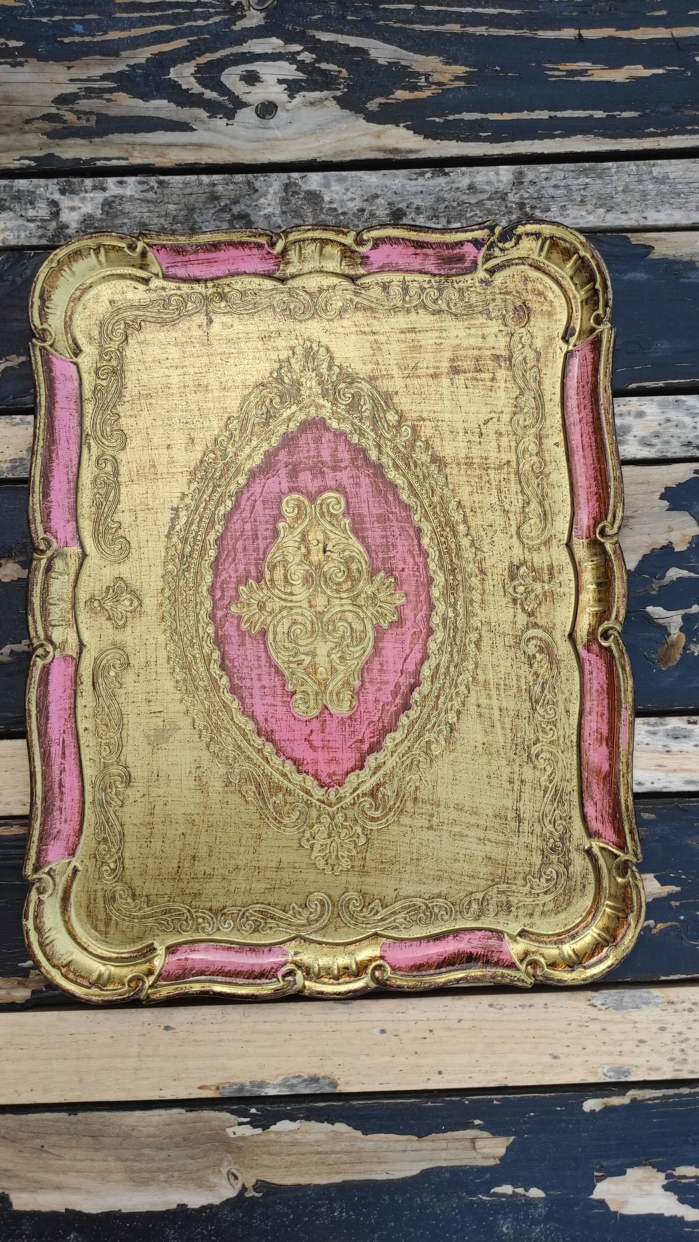 Plateau florentin rose et doré