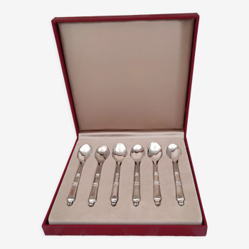 Lot de 6 cuillères à café en métal couleur argent dans leur coffret d'origine