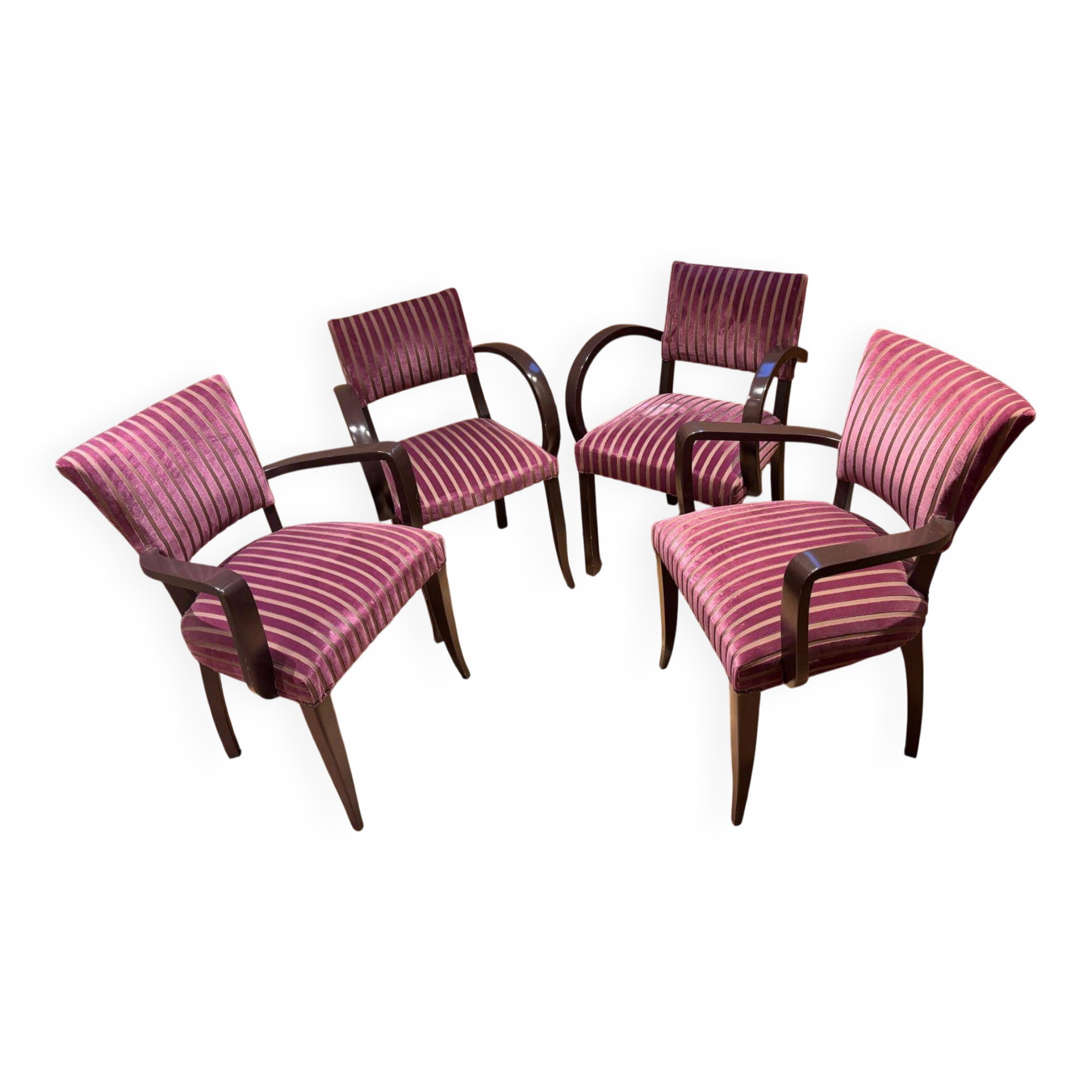 4 bridge chairs covered in Pierre Frey fabric.