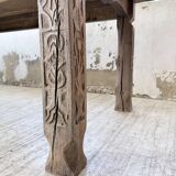 XL farmhouse table in solid oak, brutalist style, 20th century.