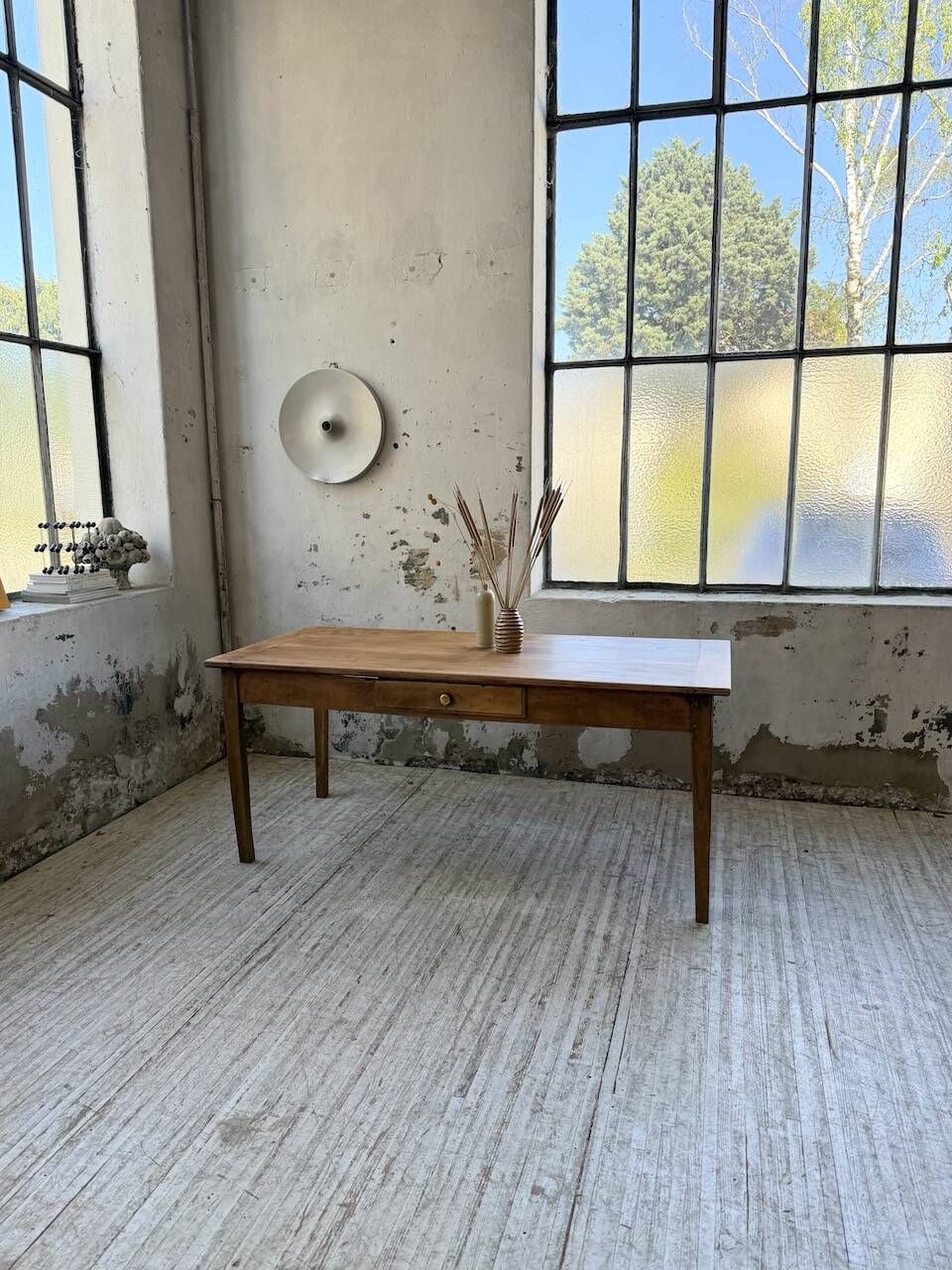 Cherry farmhouse table with spindle legs, 1950s