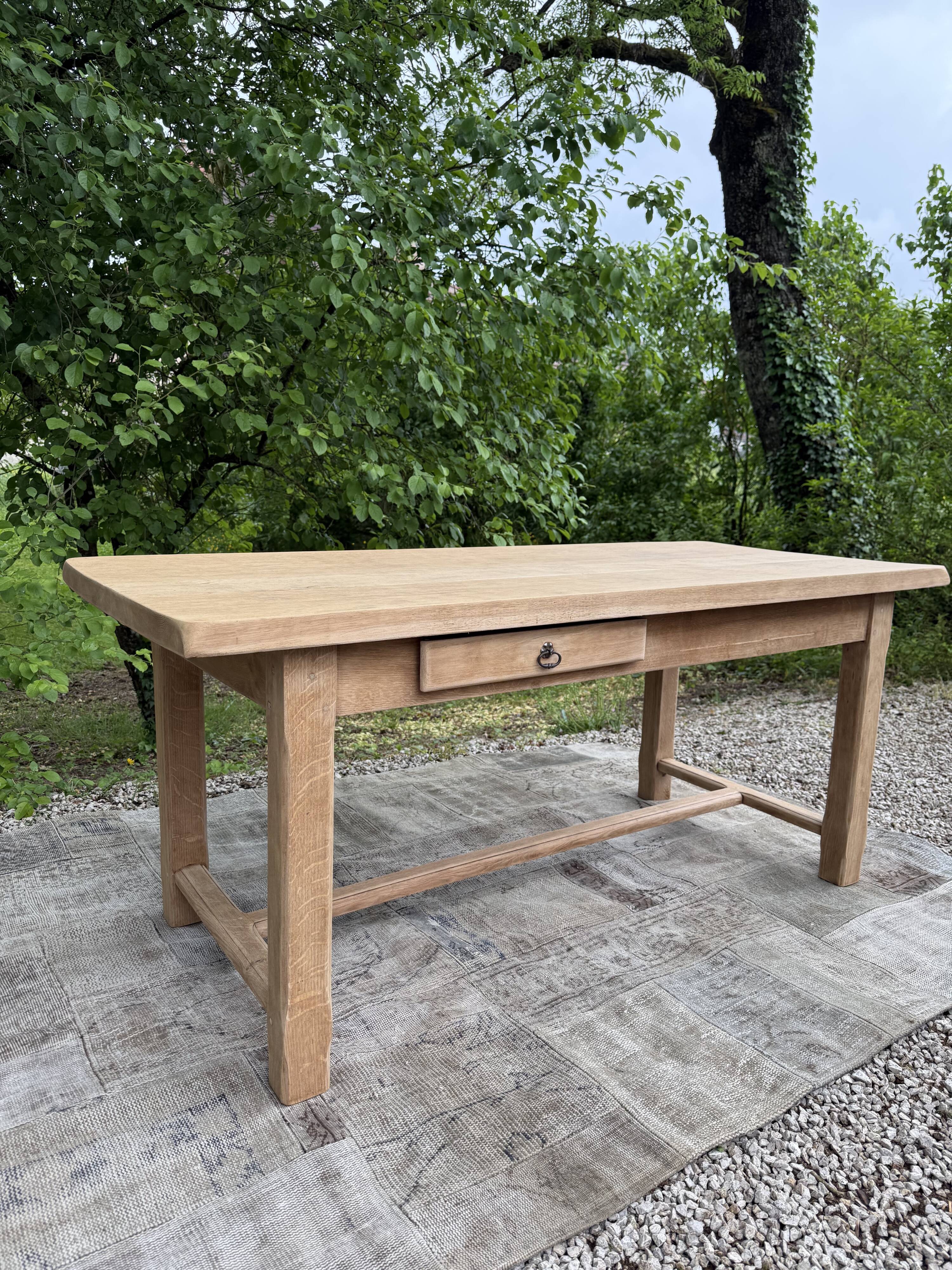 Table de ferme rénové 180cm double tiroir