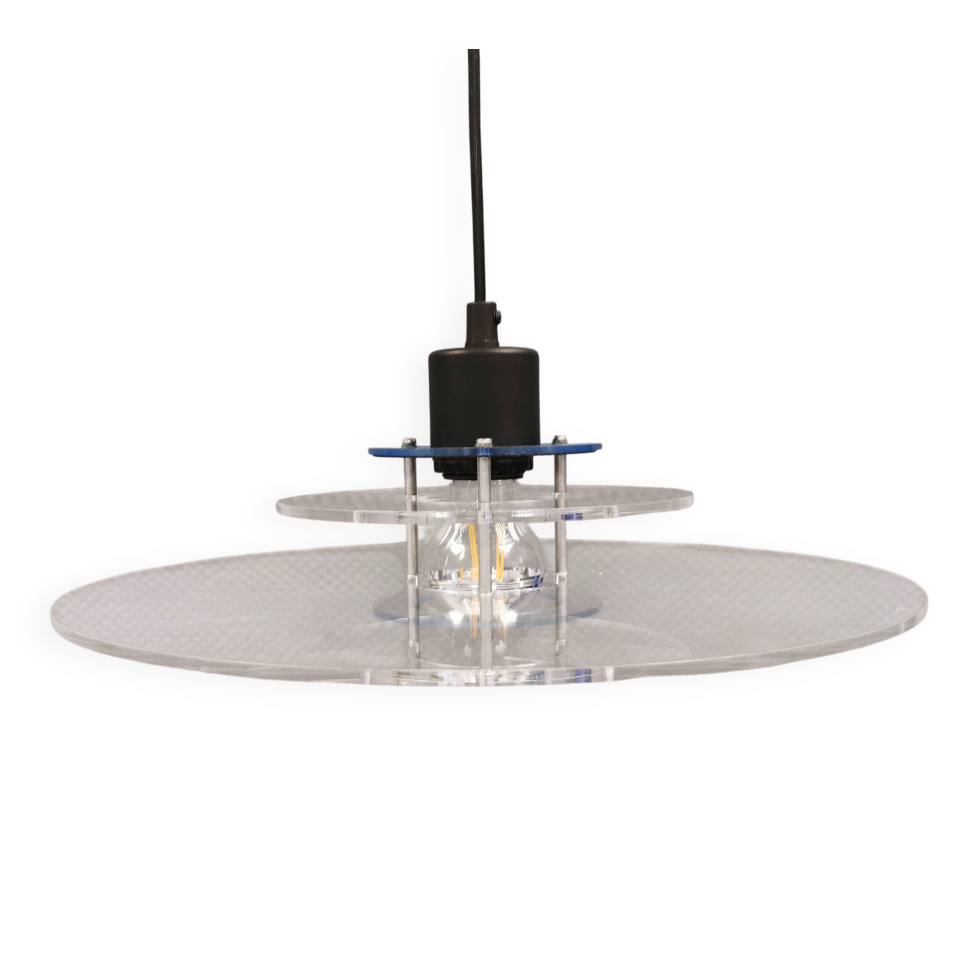 Danish space-age hanging lamp in transparent and blue plexi 1980s