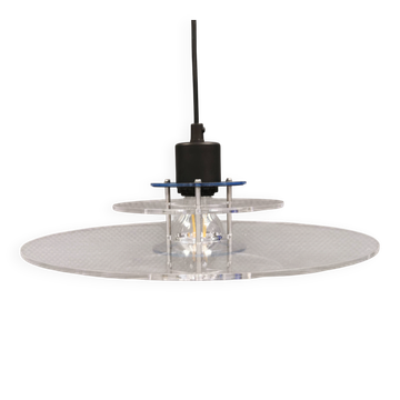 Danish space-age hanging lamp in transparent and blue plexi 1980s