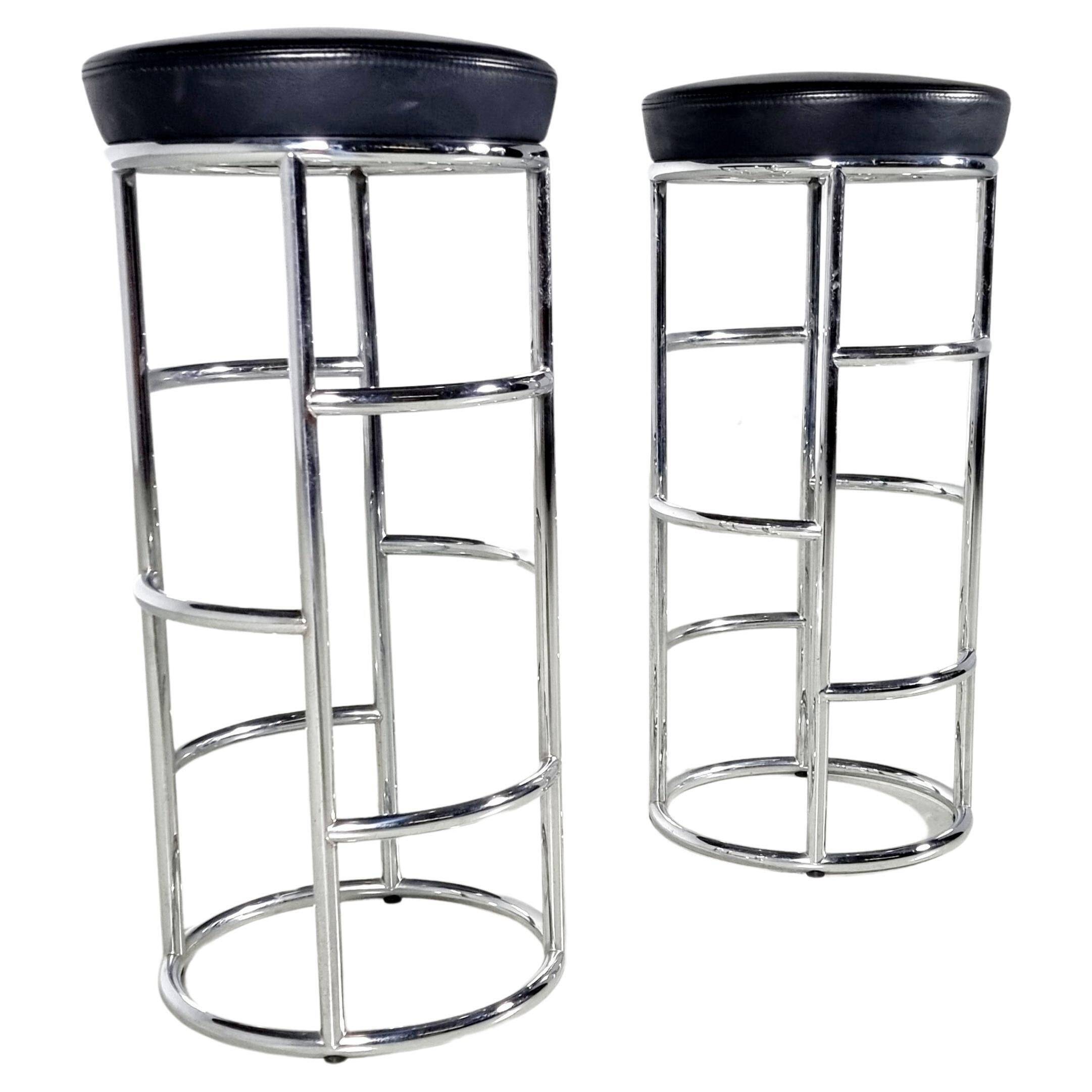 "Satish" bar stools in leather and chrome tubular steel by E Eckart Muthesius.