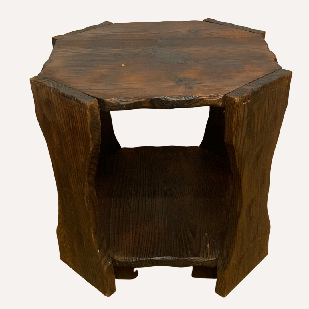 Brutalist Wabi Sabi oak carved side table, 1960s
