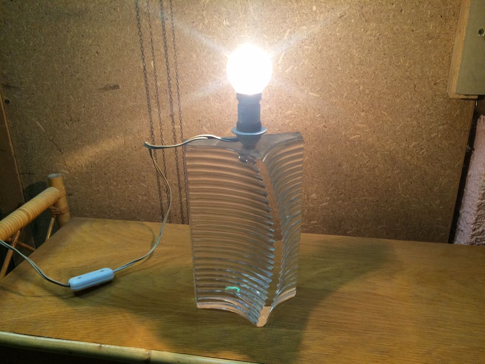 Vintage crystal lamp foot signed daum france - 70s