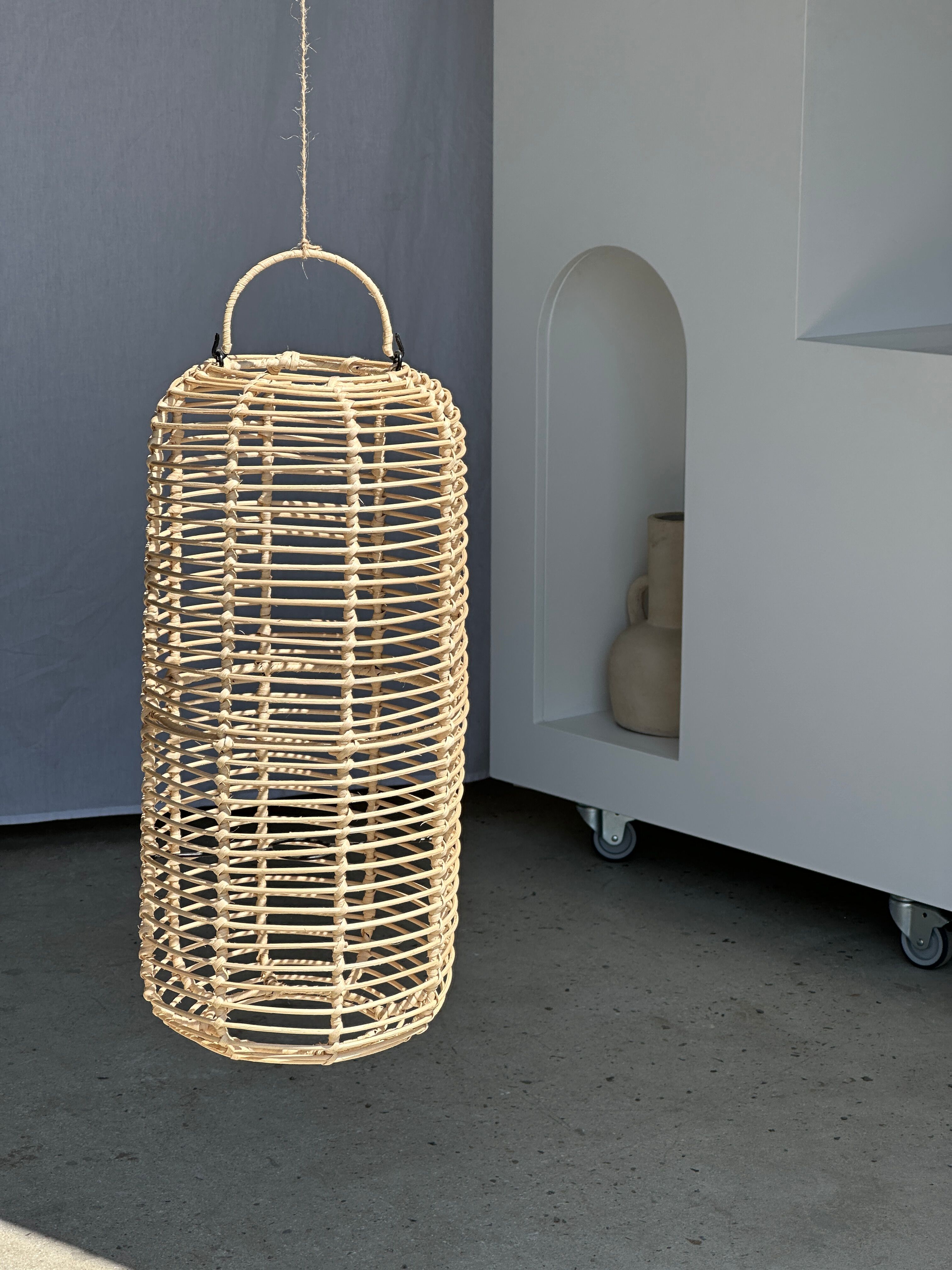 Large lantern-shaped rattan pendant lamp H50 D24