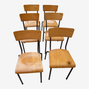 Suite de 6 chaises bois et fer