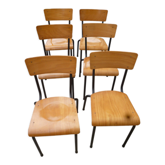 Set of 6 wooden and iron chairs
