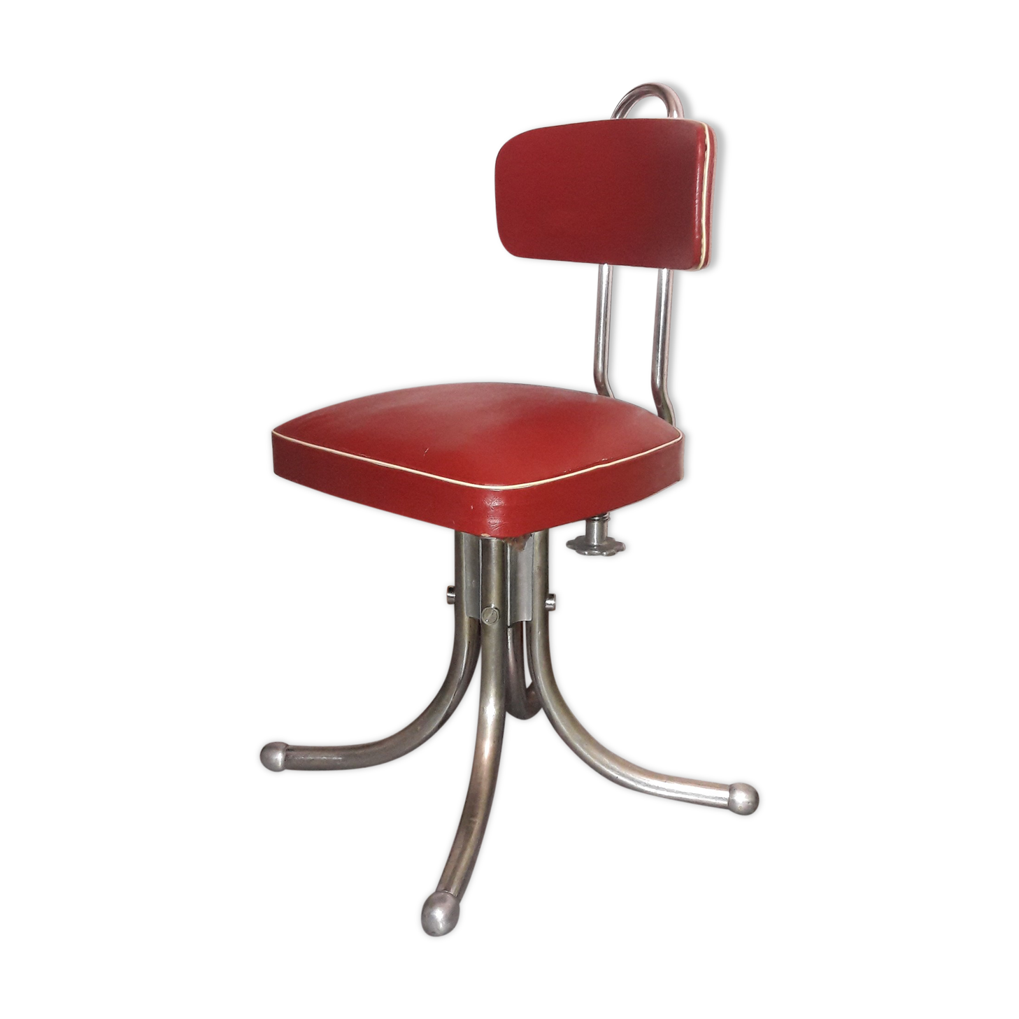Chaise pivotante skaï bordeau 1960