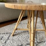 Table basse ronde en rotin plateau