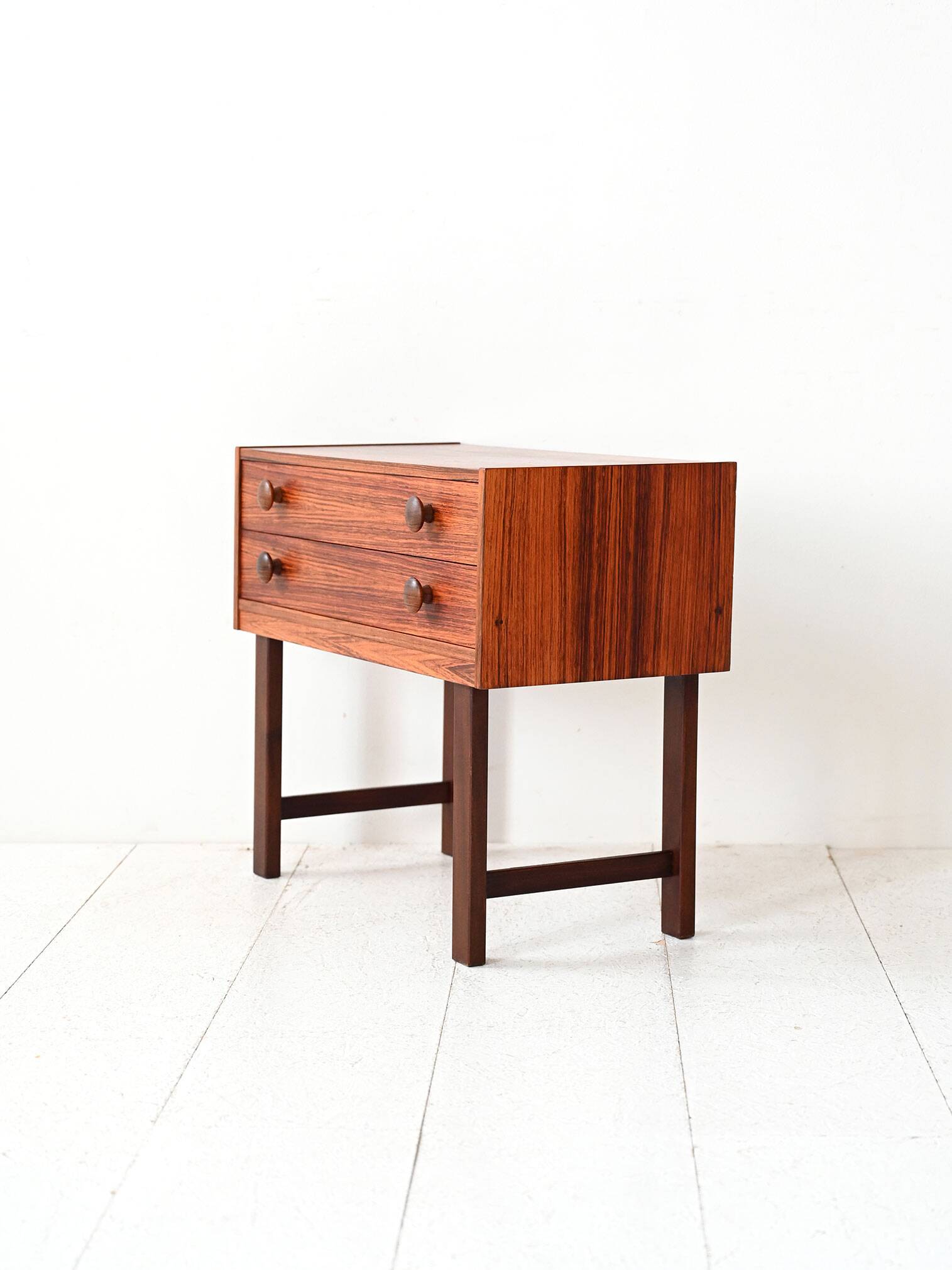 Vintage Scandinavian Rosewood Nightstand with Two Drawers
