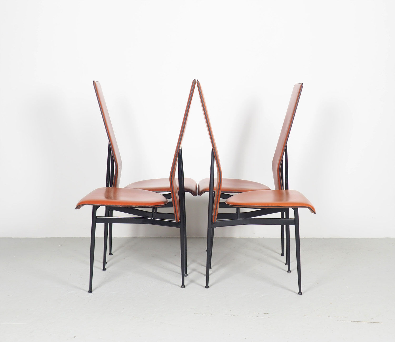 Fasem dinner chairs S44 in cognac red leather, 1990's