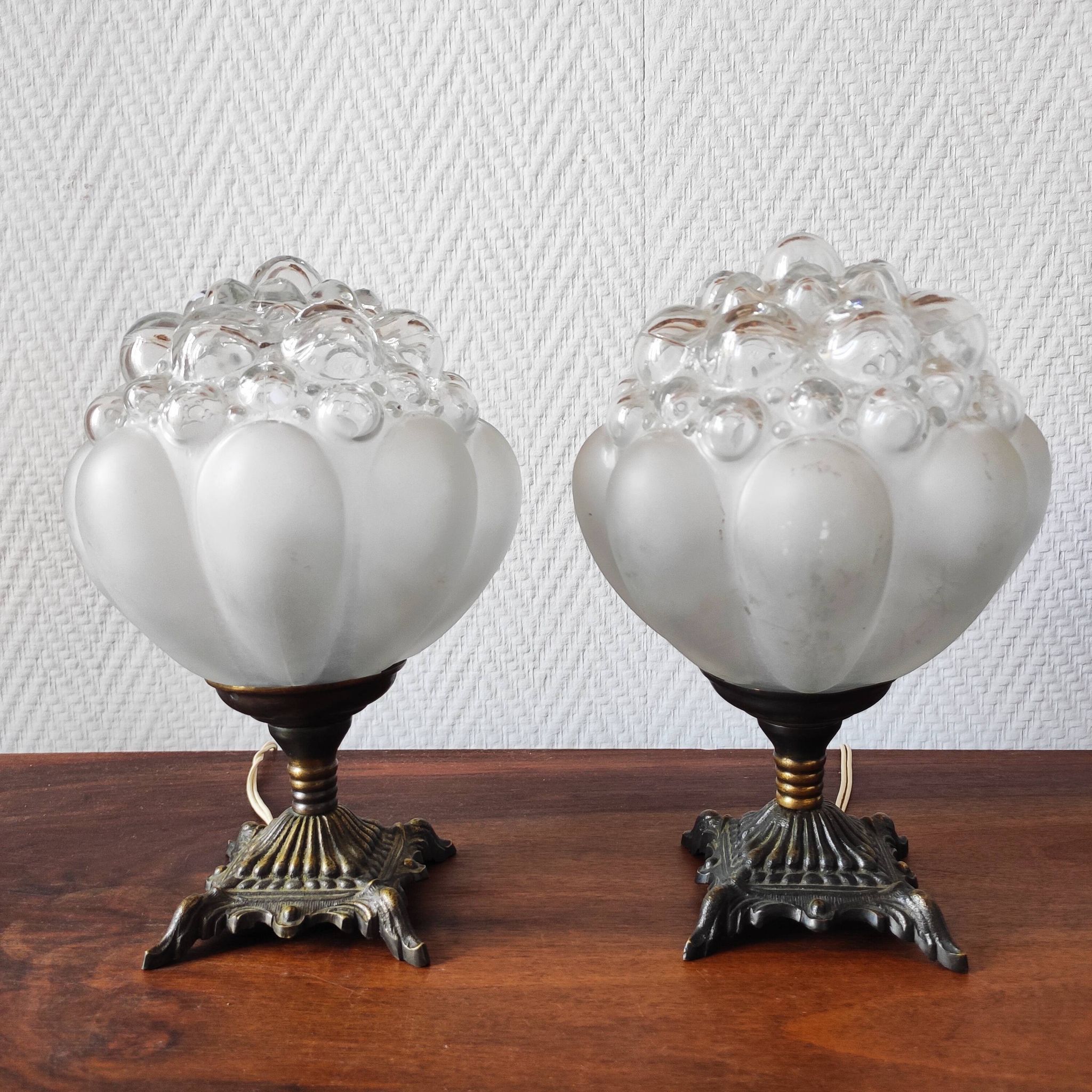Pair of antique bubble globe lamps