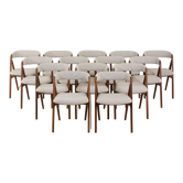 Ensemble de 14 chaises de salle à manger en teck danois du milieu du siècle par Th Harlev pour Farstrup Møbler en laine bleue 1950