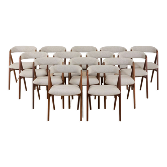 Set of 14 mid-century Danish teak dining chairs by Th Harlev for Farstrup Møbler in blue wool 1950