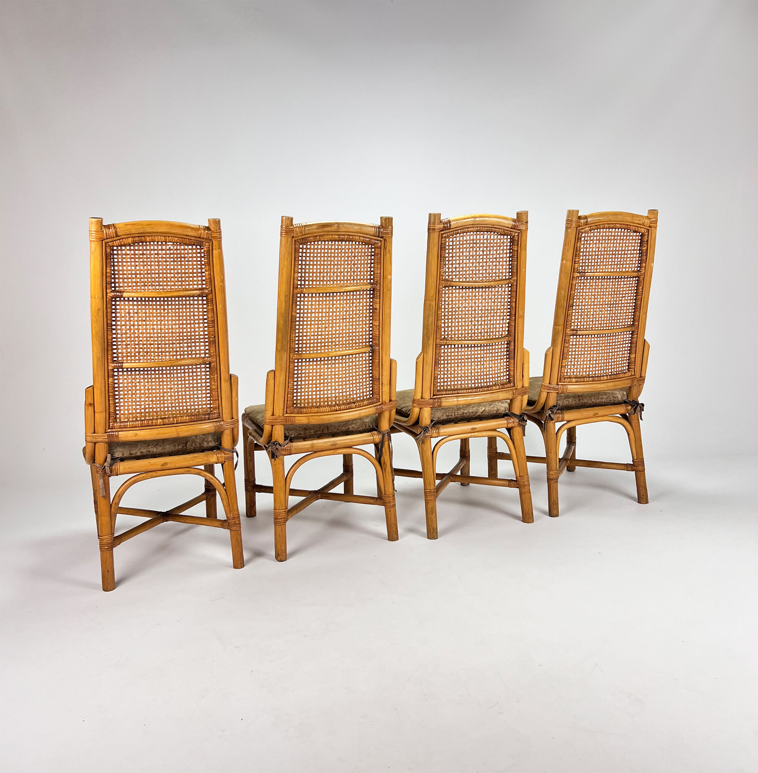 Vintage rattan and cane dining chairs, 1970s