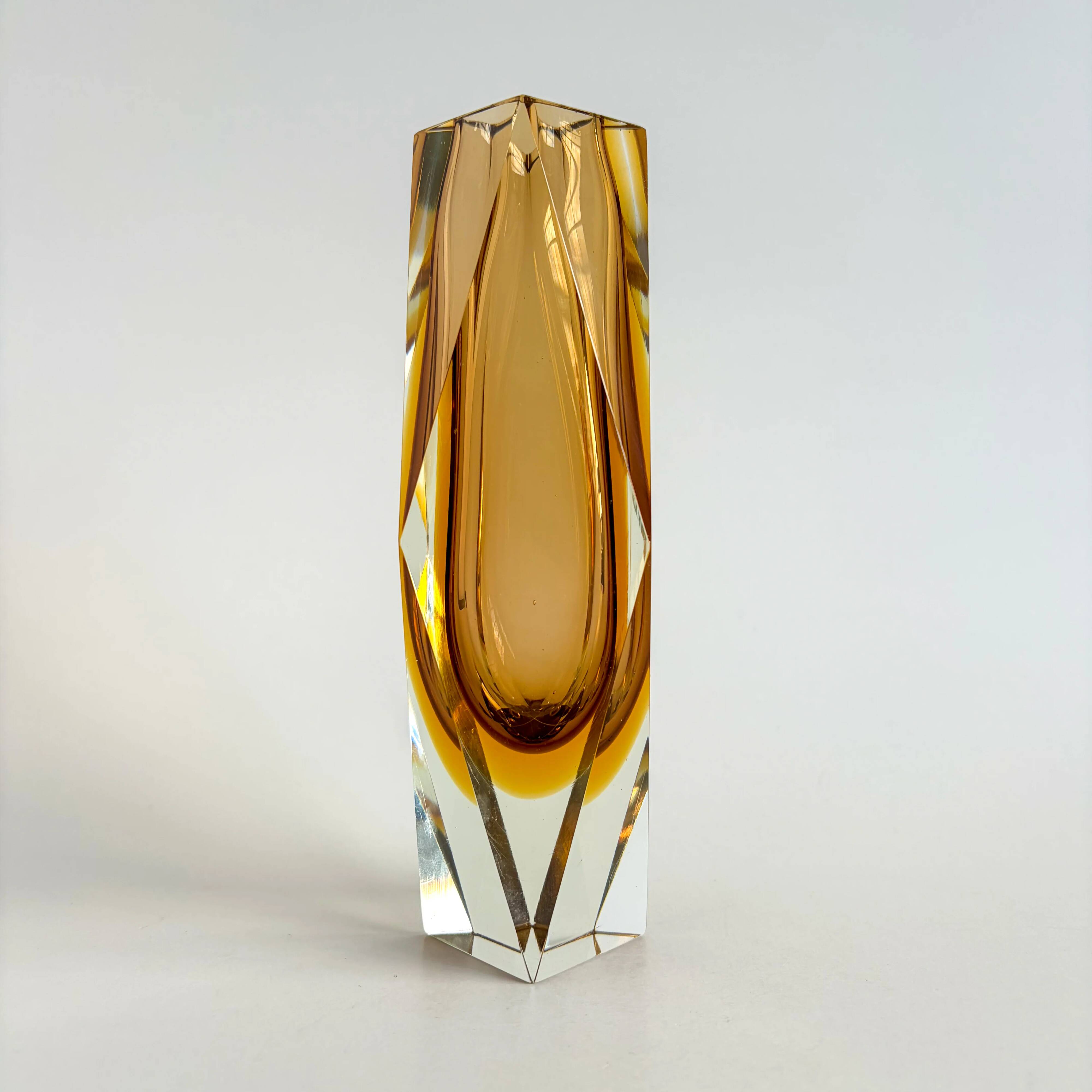 Faceted Murano Sommerso amber vase