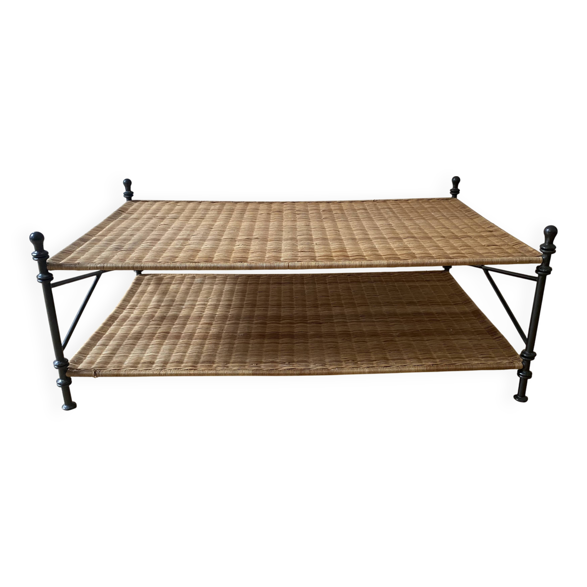 wrought iron and wicker coffee table