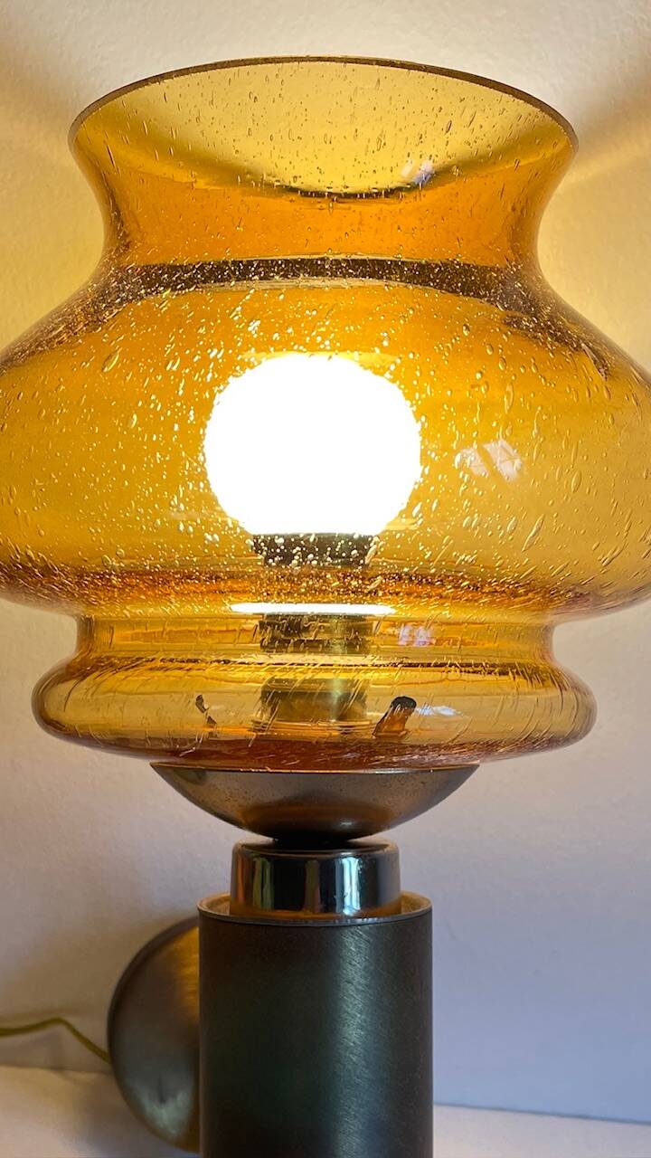 Vintage bubble glass brass applique