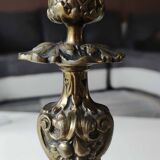 Pair of Antique Flambeaux Candlesticks/Baroque Style, Rocaille. In gilded bronze. 19th century