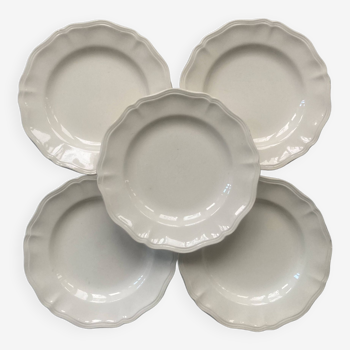 Set of 5 Digoin Sarreguemines plain ivory plates with gadroons
