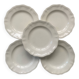 Set of 5 Digoin Sarreguemines plain ivory plates with gadroons