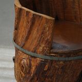 Primitive stump seat in pine, hand-carved, modern Swedish, Wabi Sabi, 1900s.