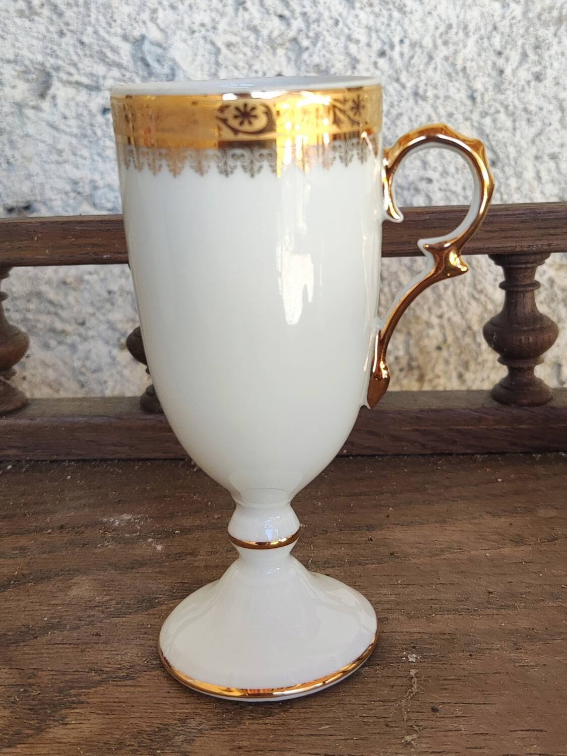 6 tall cups - Empire style - white and gold Limoges porcelain